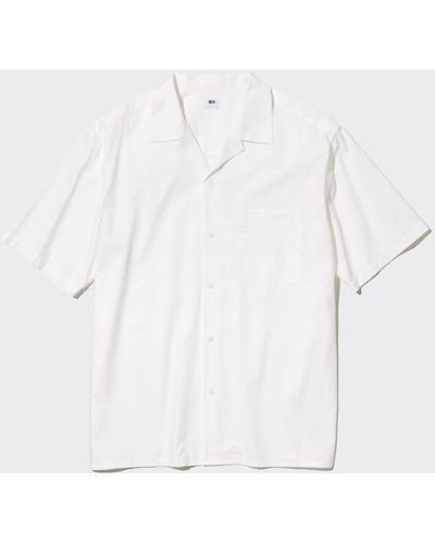 Uniqlo Modal baumwolle kurzarm hemd mit offenem kragen - Weiß
