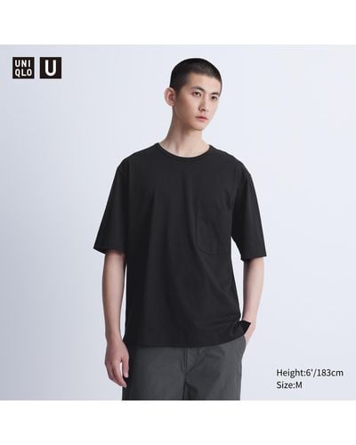 Uniqlo Airism baumwolle halbarm t-shirt (relaxed fit) - Schwarz