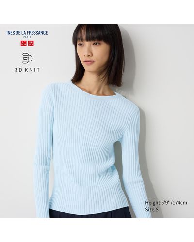 Uniqlo Baumwolle 3d knit nahtloser gerippter pullover - Blau