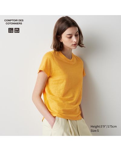 Uniqlo Camiseta 100% Lino Cuello Redondo - Amarillo