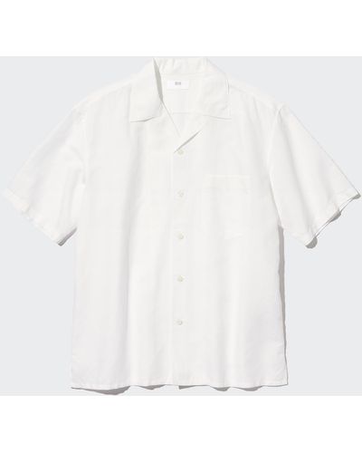 Uniqlo Camisa Lino Mezcla Cuello Abierto - Blanco