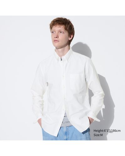 Uniqlo Baumwolle oxford langarm hemd (slim fit) - Weiß