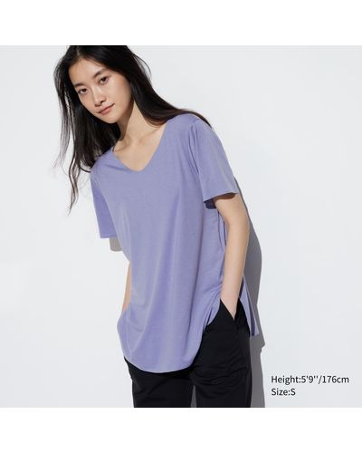 Uniqlo Polyester langes nahtloses airism t-shirt mit v-ausschnitt - Lila