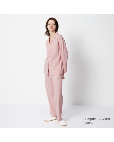 Uniqlo Airism baumwolle langarm pyjama - Pink
