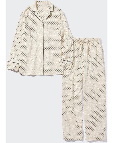 Uniqlo Gepunkteter airism baumwolle langarm pyjama - Weiß