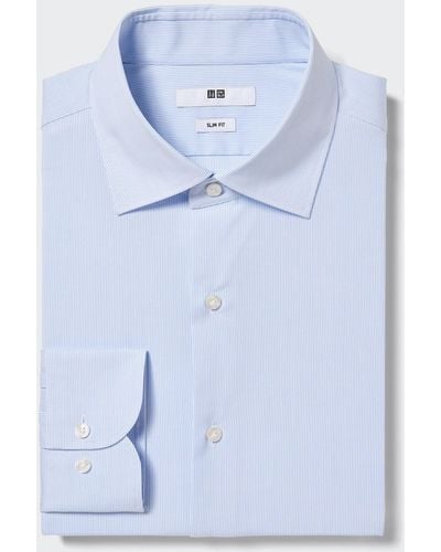 Uniqlo Algodón Camisa Fácil Cuidado Slim Fit Rayas - Azul