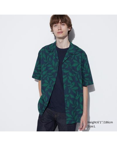 Uniqlo Gemustertes modal baumwolle kurzarm hemd mit offenem kragen - Grün