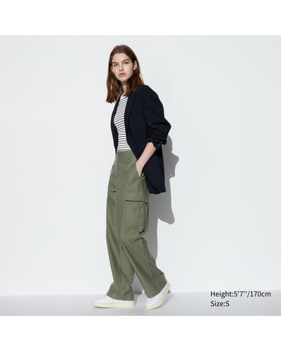 Uniqlo Algodón Pantalón Pierna Ancha Cargo - Verde