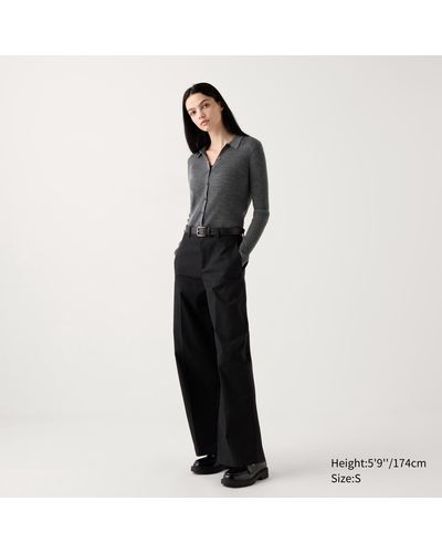 Uniqlo Chinohose (wide fit, lang) - Schwarz