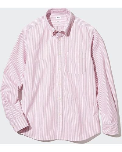 Uniqlo Baumwolle gestreiftes oxford langarm hemd (slim fit) - Pink