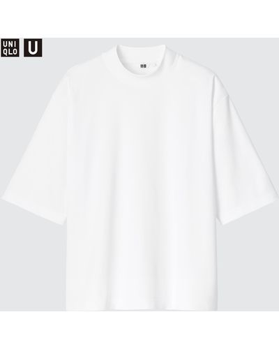 Uniqlo U oversized airism baumwolle halbarm t-shirt mit stehkragen - Weiß