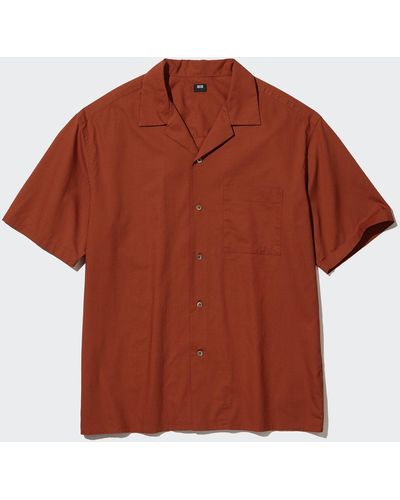Uniqlo Modal baumwolle kurzarm hemd mit offenem kragen - Rot