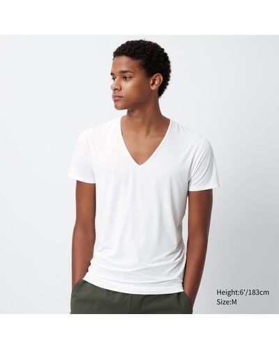 Uniqlo Polyester airism t-shirt mit v-ausschnitt - Weiß