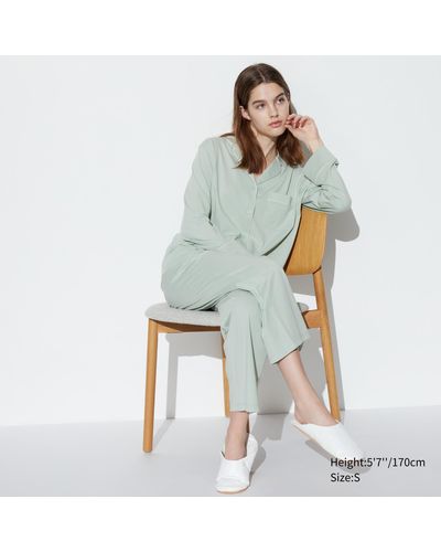Uniqlo Airism baumwolle langarm pyjama - Mehrfarbig