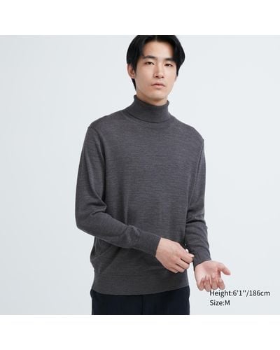 Uniqlo 100 % extra feine merinowolle rollkragenpullover - Grau