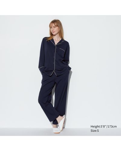Uniqlo Airism baumwolle langarm pyjama - Blau