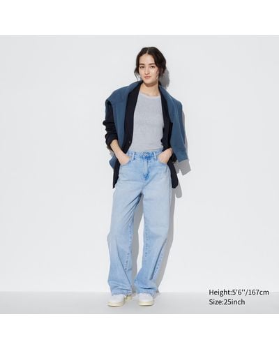 Uniqlo Baumwolle gerade jeans (wide fit) - Blau