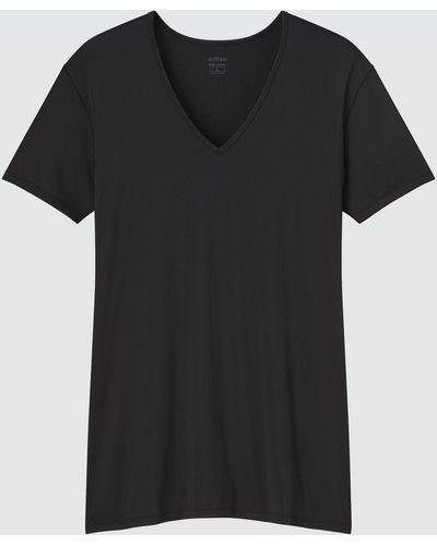 Uniqlo Polyester airism t-shirt mit v-ausschnitt - Schwarz