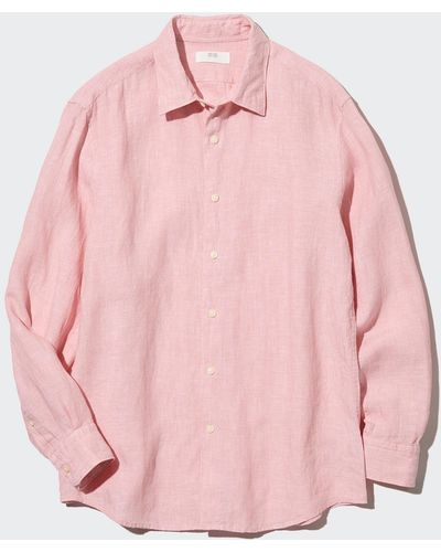 Uniqlo 100 % premium leinen langarm hemd - Pink