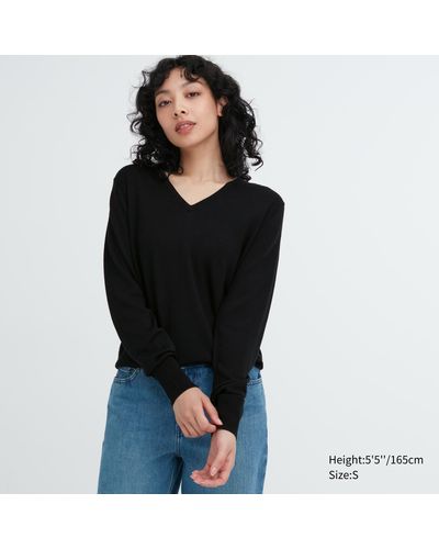 Uniqlo Jersey 100% Lana Extrafina de Merino Cuello Pico - Negro