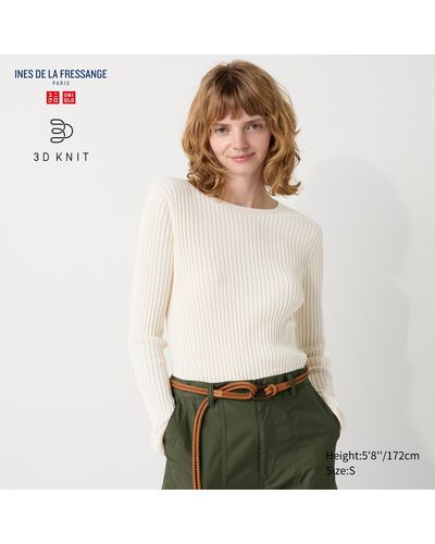 Uniqlo Baumwolle 3d knit nahtloser gerippter pullover - Weiß