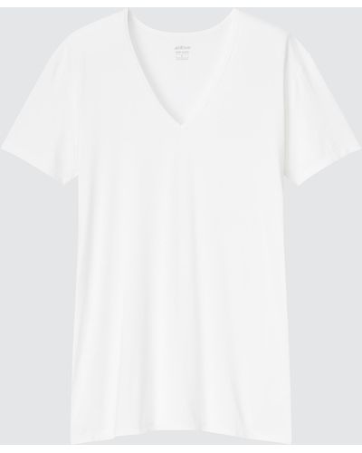 Uniqlo Poliéster AIRism Camiseta Cuello Pico - Blanco