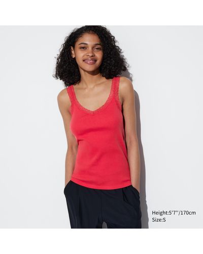 Uniqlo Baumwolle geripptes tanktop mit spitze - Rot