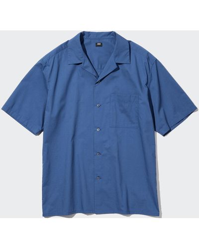 Uniqlo Modal baumwolle kurzarm hemd mit offenem kragen - Blau