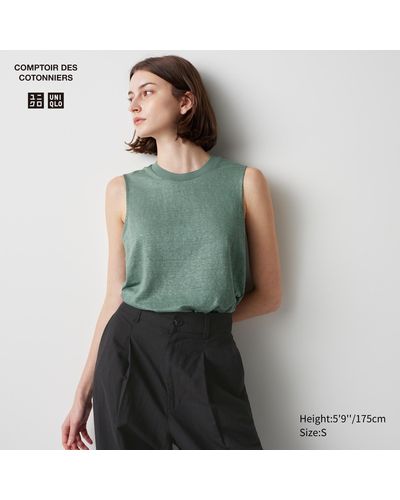 Uniqlo Camiseta 100% Lino Sin Mangas - Verde