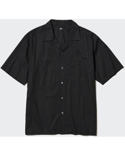 Uniqlo Modal baumwolle kurzarm hemd mit offenem kragen - Schwarz