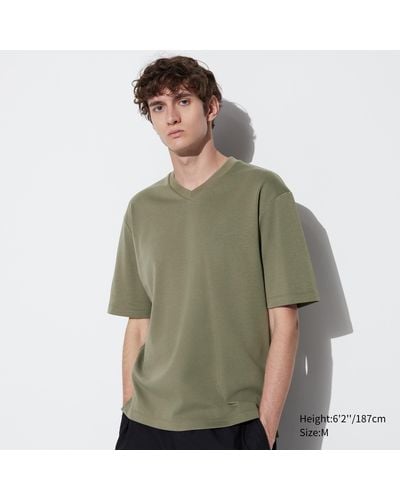 Uniqlo Oversized airism baumwolle halbarm t-shirt mit v-ausschnitt - Grün