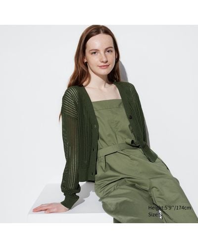 Uniqlo Cropped mesh strickjacke mit v-ausschnitt - Grün