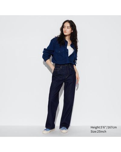 Uniqlo Baumwolle gerade jeans (wide fit) - Blau