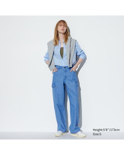 Uniqlo Baumwolle gerade cargo jeans (wide fit, lang) - Blau