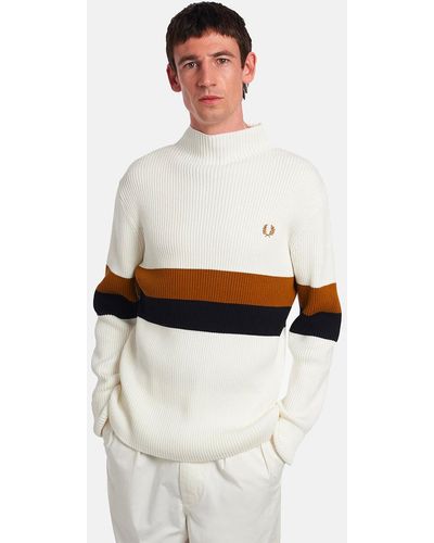 Fred Perry Ribbed Funnel Neck Jumper - White