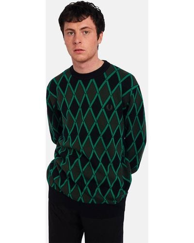 Fred Perry Harlequin Crew Neck Jumper - Green