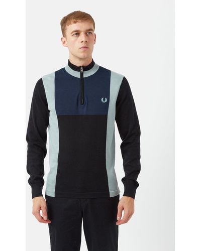 Fred Perry Long Sleeve Knitted Cycling Top - Blue
