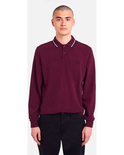 Fred Perry Twin Tipped Long Sleeve Polo Shirt - Purple