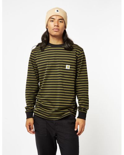 Carhartt Wip Seidler Pocket Long Sleeve T-shirt (seidler Stripe) - Brown