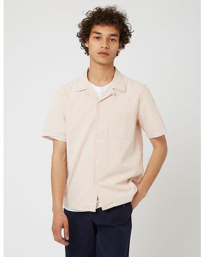 Bhode Cuca Stripe Cuban Collar Short Sleeve Shirt (seersucker) - Natural