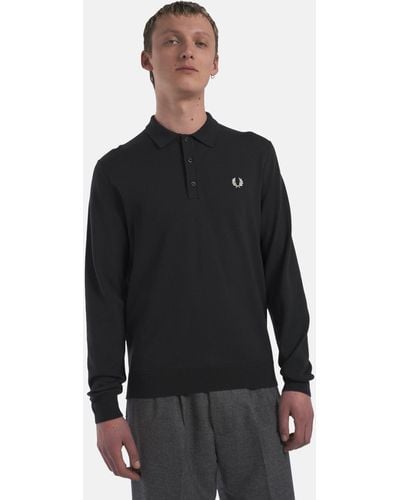 Fred Perry Long Sleeve Knitted Shirt - Black