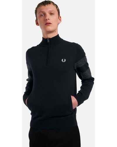 Fred Perry Tipped Half Zip Jumper - Blue