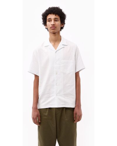 Portuguese Flannel Jacquard Chambray Short Sleeve Shirt - White