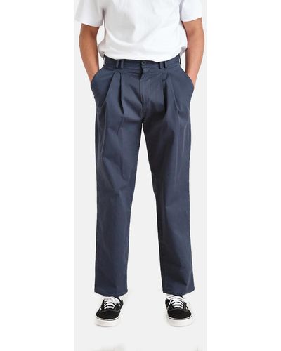 Wax London Pleat Trousers (relaxed/antill) - Blue