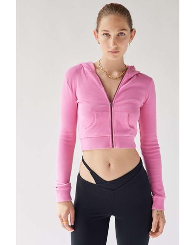 Urban Outfitters Uo Paris Fitted Zip-up Hooded Jacket - Pink