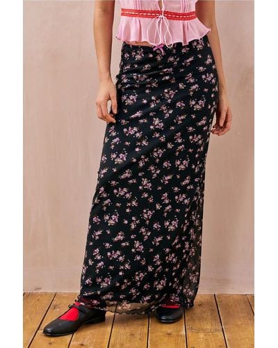 Urban Outfitters Uo Ditsy Floral Mesh Maxi Skirt - Black