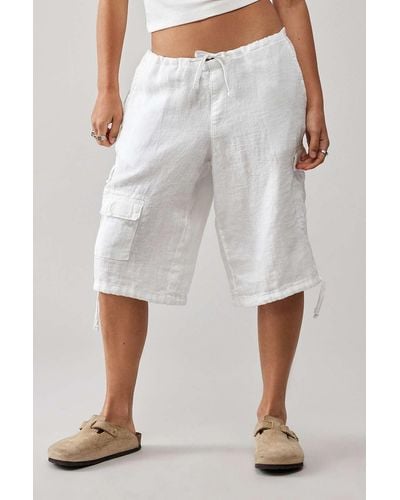 BDG Longline Linen Utility Shorts - White
