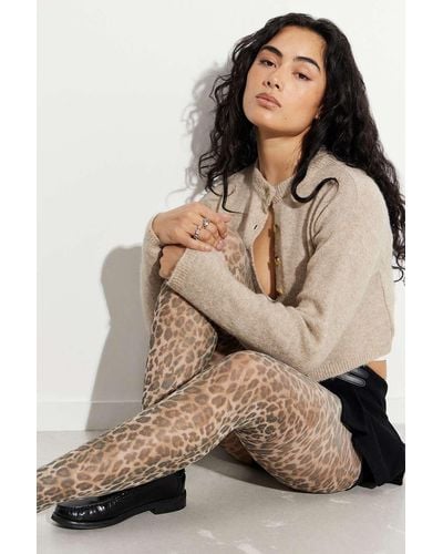 Out From Under Leopard Print Tights S/m At Urban Outfitters - Brown