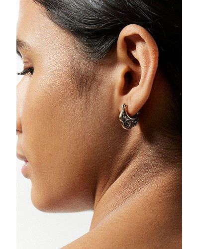 Urban Outfitters Etched Scalloped Mini Hoop Earring - Brown