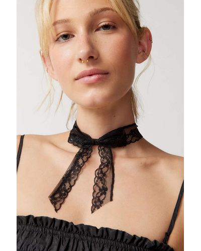 Urban Outfitters Lace Bow Choker Necklace In Black,at